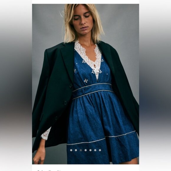 Free People Aultry Embellished Denim Dress NWT Small - Picture 2 of 12